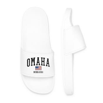 Omaha Nebraska USA Motif with Flag - Men’s Pool Sliders - white - Front