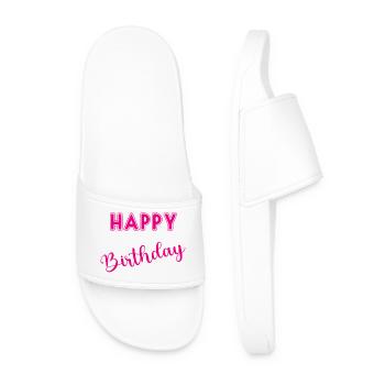 HAPPY BIRTHDAY. ANNIVERSARY. - Men’s Pool Sliders - white - Front