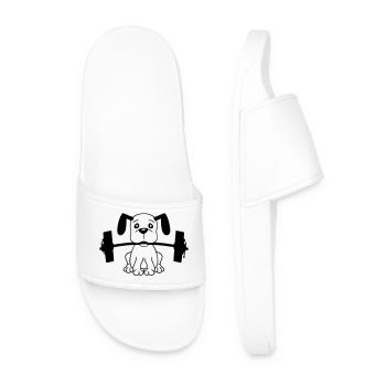 Dog Bodybuilder Strong Muscles Gym Weightlifting - Men’s Pool Sliders - white - Front