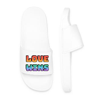 Love Wins Gradient Rainbow Letters - Men’s Pool Sliders - white - Front