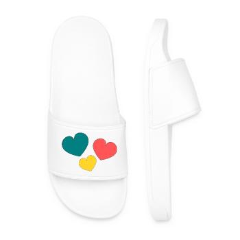 HEART. HEARTS. VALENTINE'S DAY. LOVE. LOVE. COUPLE - Men’s Pool Sliders - white - Front