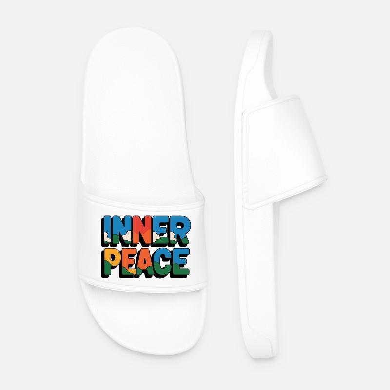 Inner Peace Rainbow Letters - Men’s Pool Sliders - white