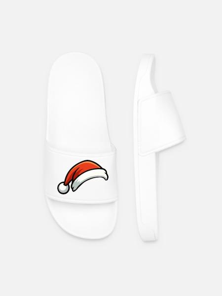 Festive Christmas Hat Cartoon - Men’s Pool Sliders - white