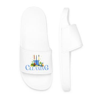 Colorful Cleaning Tool Illustration - Men’s Pool Sliders - white - Front