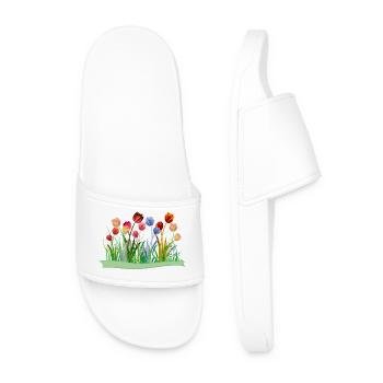 Imaginative colorful tulips on spring meadow - Men’s Pool Sliders - white - Front