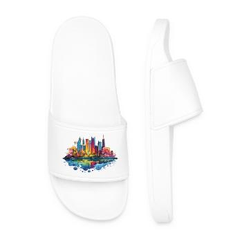 Colorful Skyline Reflection - Men’s Pool Sliders - white - Front