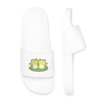 Cute Frogs On Lily Pad Besties - Men’s Pool Sliders - white - Front