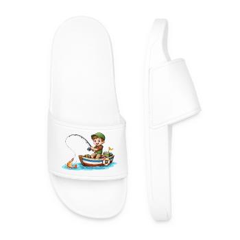 Kids Angler Shirt Boy Fishing Boat Fish - Men’s Pool Sliders - white - Front