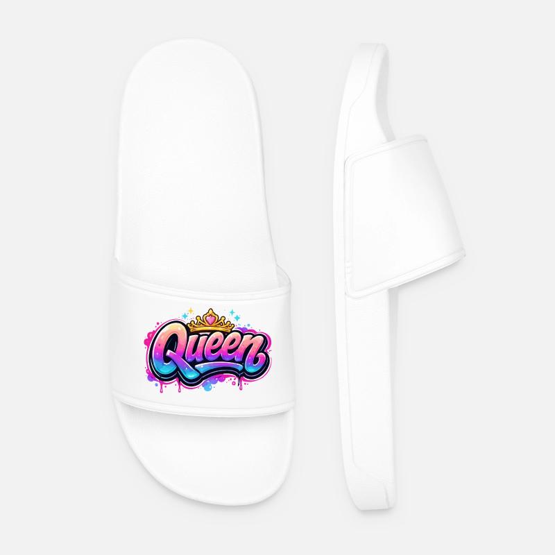 Queen Graffiti Crown Design - Men’s Pool Sliders - white