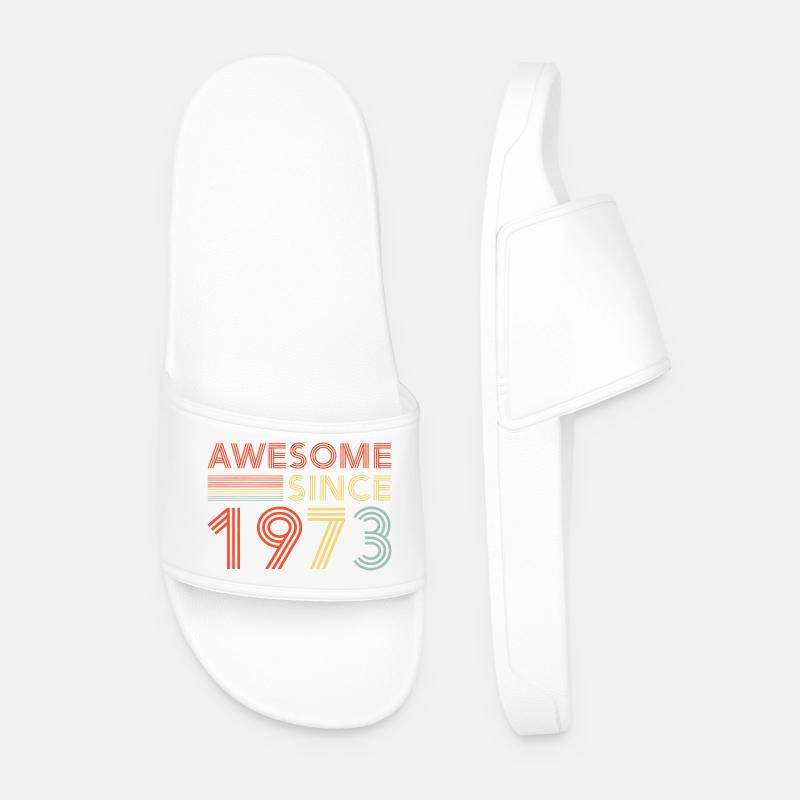 Awesome Since 1973 Retro Neon - Men’s Pool Sliders - white