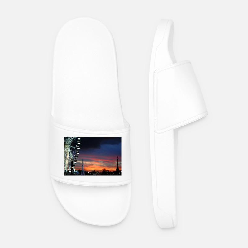 Paris at Sunset Ferris Wheel - Men’s Pool Sliders - white