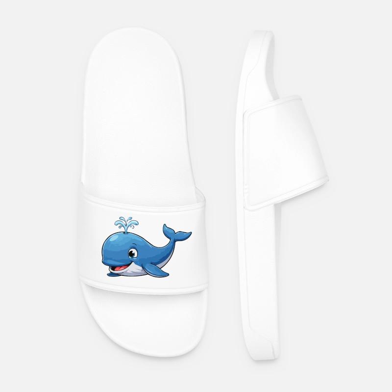 Blue Whale Cartoon - Men’s Pool Sliders - white