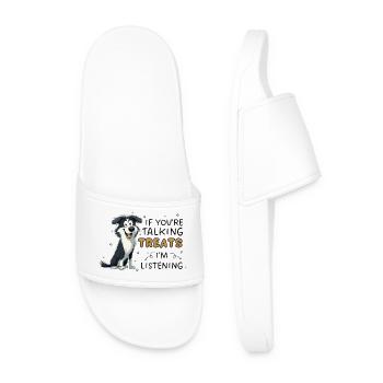 Border Collie Treats Funny Dog Design - Men’s Pool Sliders - white - Front