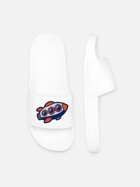 Space Rocket Illustration - Men’s Pool Sliders - white