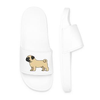 Pug Cartoon Drawing - Men’s Pool Sliders - white - Front