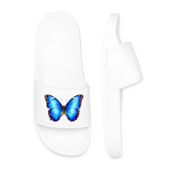 Blue Morpho Butterfly Morpho Species Watercolor - Men’s Pool Sliders - white - Front