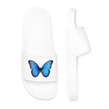 Blue Morpho Butterfly Realistic Style - Men’s Pool Sliders - white - Front