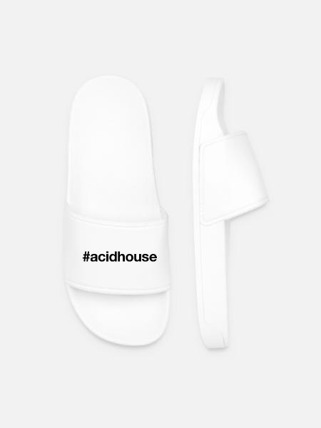 ACID HOUSE Techno Rave Dj Hashtag - Men’s Pool Sliders - white