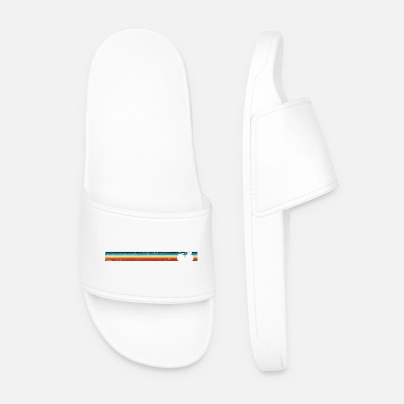 Retro Bicycle on Rainbow Stripes - Men’s Pool Sliders - white