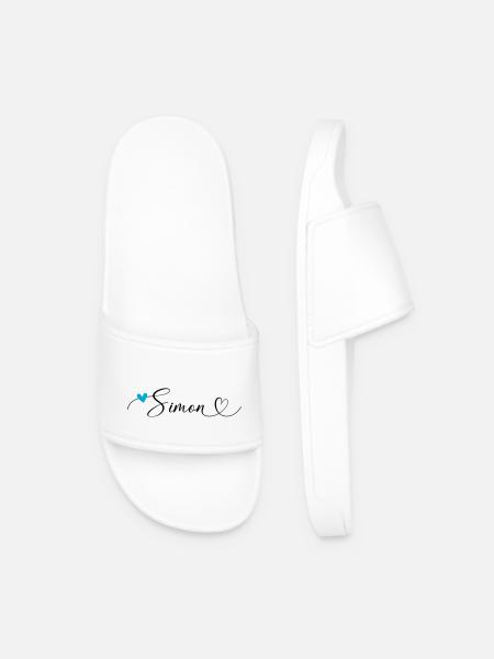 Simon Last name First name Calligraphy heart - Men’s Pool Sliders - white