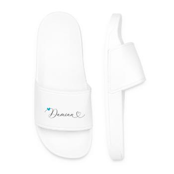 Damian Surname First name Calligraphy Heart - Men’s Pool Sliders - white - Front
