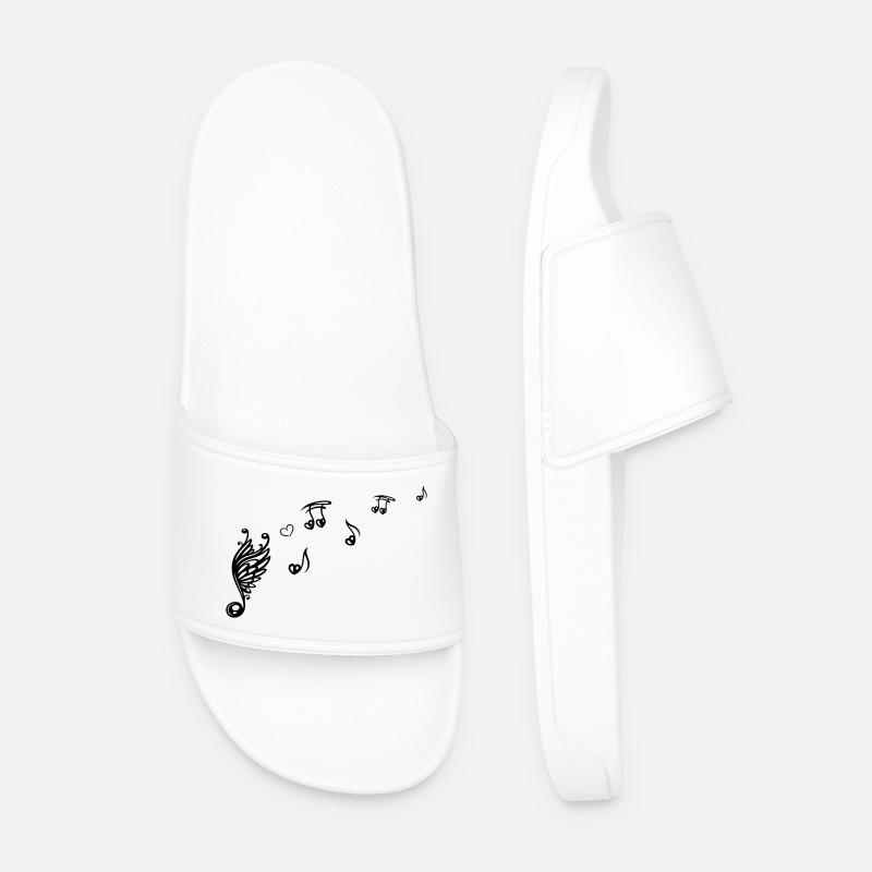 Music note with wings and heart. - Men’s Pool Sliders - white