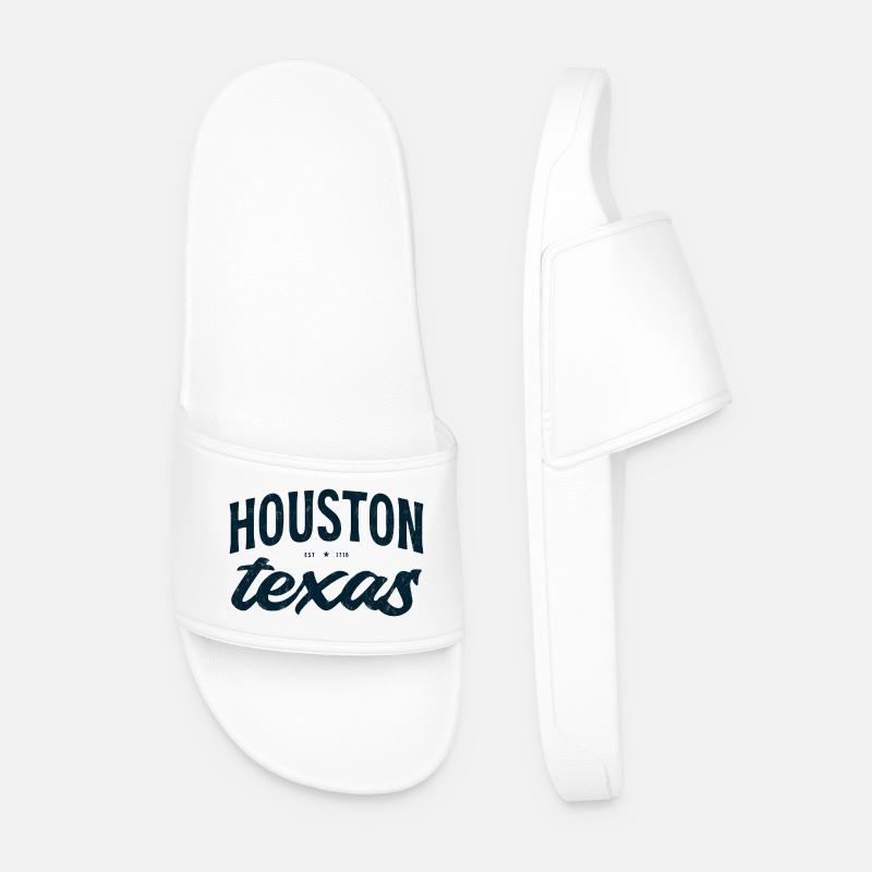 Houston Texas Script Emblem Tee - Men’s Pool Sliders - white