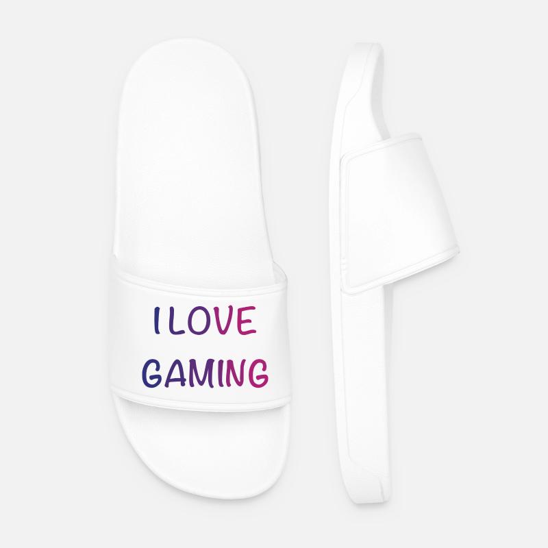 I Love Gaming Gradient Font - Men’s Pool Sliders - white