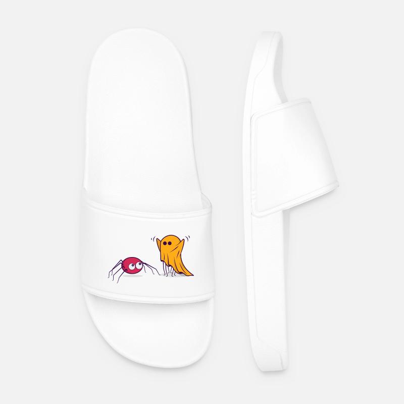 Halloween Spider Ghost Comic Cartoon Comic - Men’s Pool Sliders - white