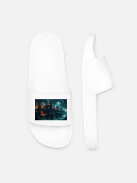 Poster Illustration Medieval Landscape in Ruins - Men’s Pool Sliders - white