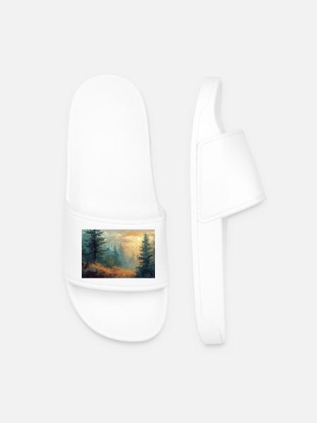 Forest Landscape Illustration Poster - Men’s Pool Sliders - white