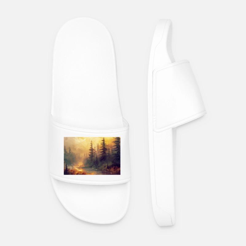 Forest Landscape Illustration Poster - Men’s Pool Sliders - white
