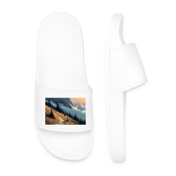 Mountain Landscape Illustration Poster - Men’s Pool Sliders - white - Front
