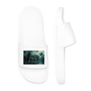 Poster Illustration Ruined jungle landscape - Men’s Pool Sliders - white - Front