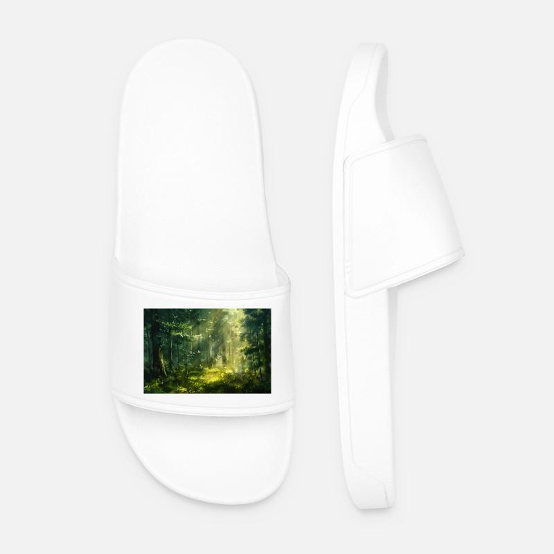 Waldlandschaft Illustration Poster - Männer Badelatschen - Weiß