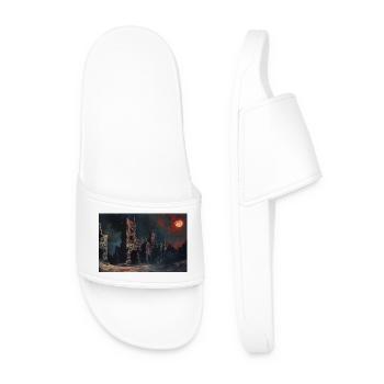 Poster Illustration Medieval Landscape in Ruins - Men’s Pool Sliders - white - Front