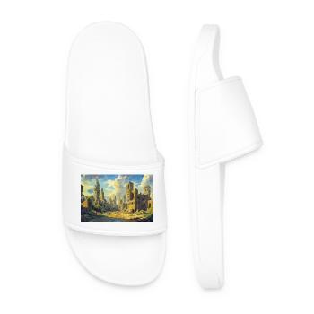 Poster Illustration Medieval Landscape in Ruins - Men’s Pool Sliders - white - Front