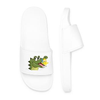 Crocodile et oiseau se brossant les dents – drôles d’animaux - Claquettes Homme - blanc - Devant