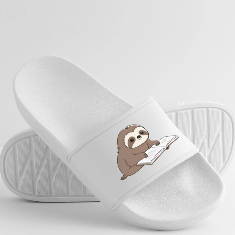 Cute Sloth Reader with Book Men’s Pool Sliders
