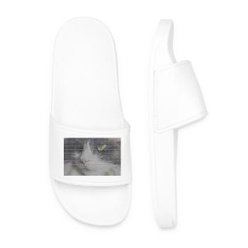 Cat portrait in glitch look - Men’s Pool Sliders - white - Front