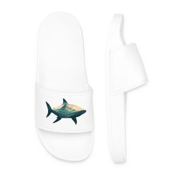 Montagne, requin, poisson, paysage, silhouette, soleil, nature - Claquettes Homme - blanc - Devant