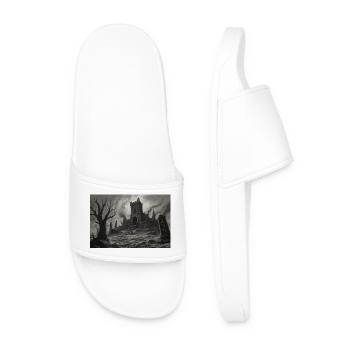 Landscape of a ruined medieval castle - Men’s Pool Sliders - white - Front