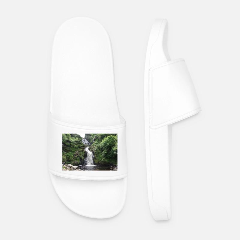 Emerald Forest Waterfall - Men’s Pool Sliders - white