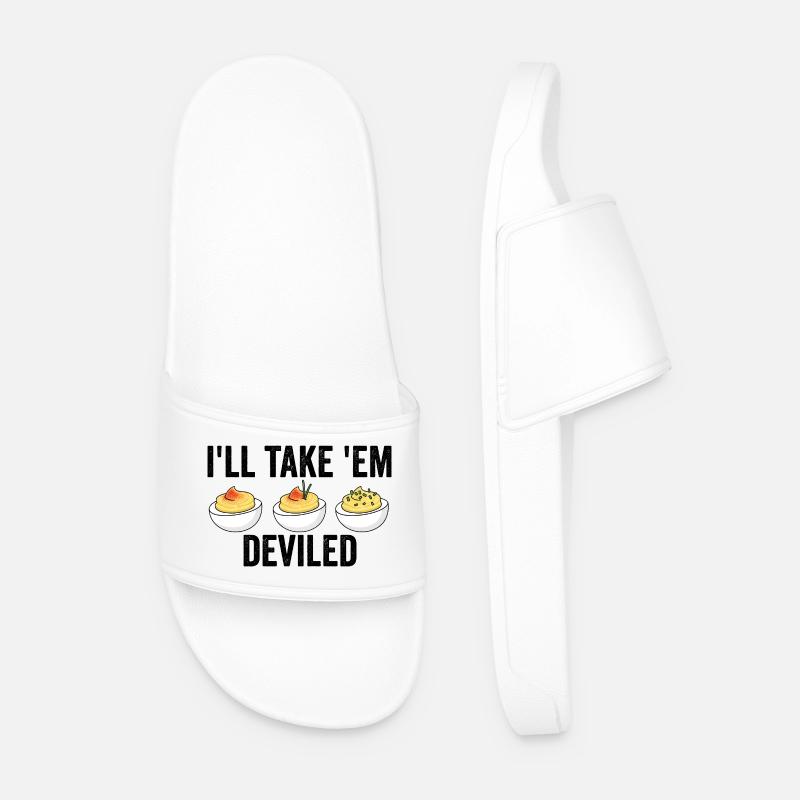 I'll take them, devilish Thanksgiving eggs - Men’s Pool Sliders - white