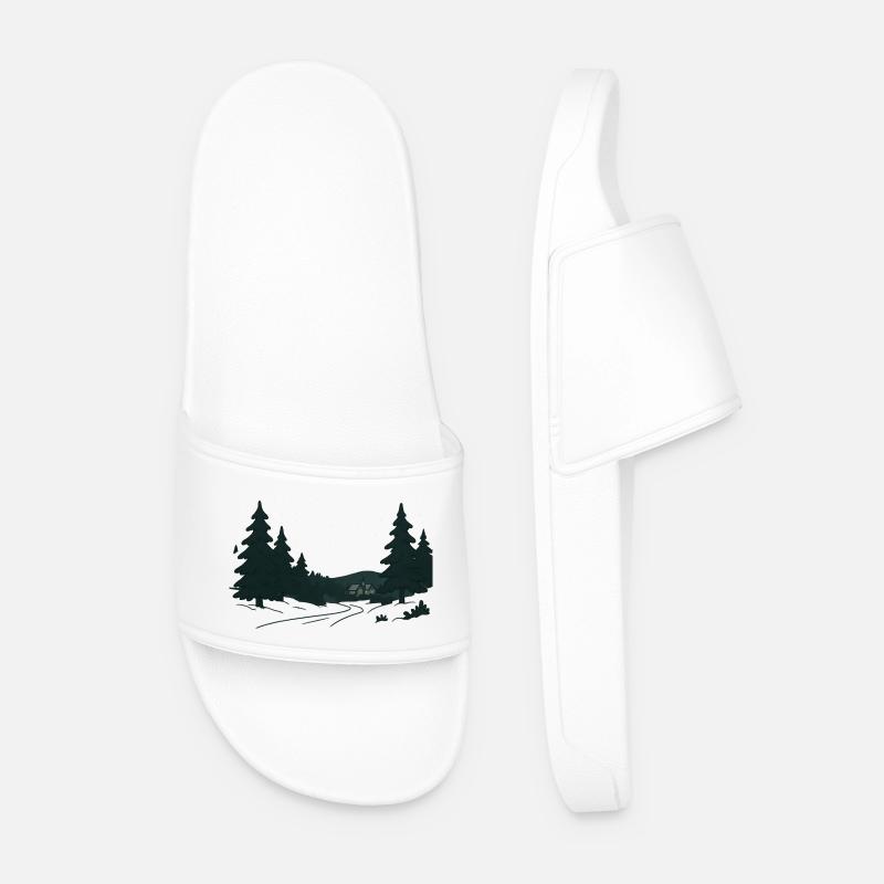 Night Forest Path into Christmas - Men’s Pool Sliders - white