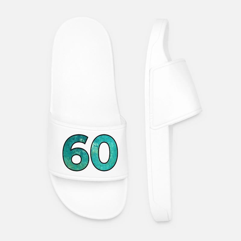 Number 60 - 60th Birthday - Men’s Pool Sliders - white
