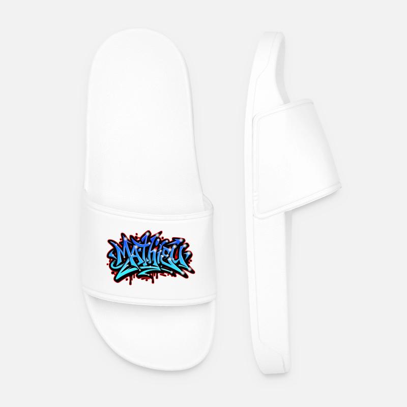 Mathieu Graffiti Neon Printable on Textile - Men’s Pool Sliders - white