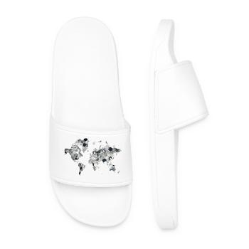 World Map Mosaic Design - Men’s Pool Sliders - white - Front