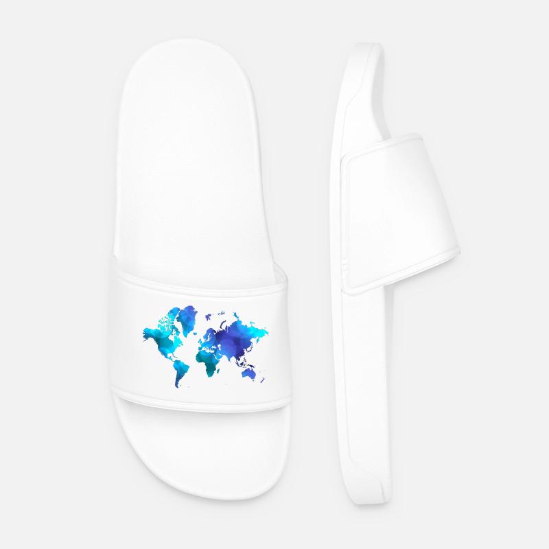 World Map Blue Dreams - Men’s Pool Sliders - white