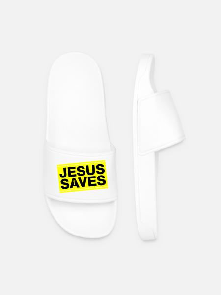 Jesus Rettet Spruch Christlich - Männer Badelatschen - Weiß